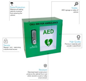 ALARMED OUTDOOR AED CABINET WITH LOCK